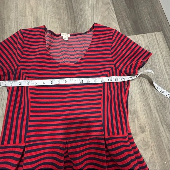 J.Crew Red & black Striped Fit and Flare Dress Size 12 | Short Sleeve Casual - Picture 6 of 7